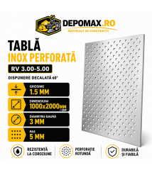Tabla inox perforata AISI 304 RV 3.00-5.00, 1.5 x 1000 x 2000 mm, 2 mp